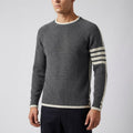 Romano Men’s Knit Sweater – Wool Pullover with Contrast Stripe Detail