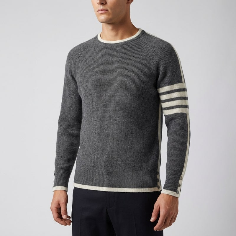 Romano Men’s Knit Sweater – Wool Pullover with Contrast Stripe Detail