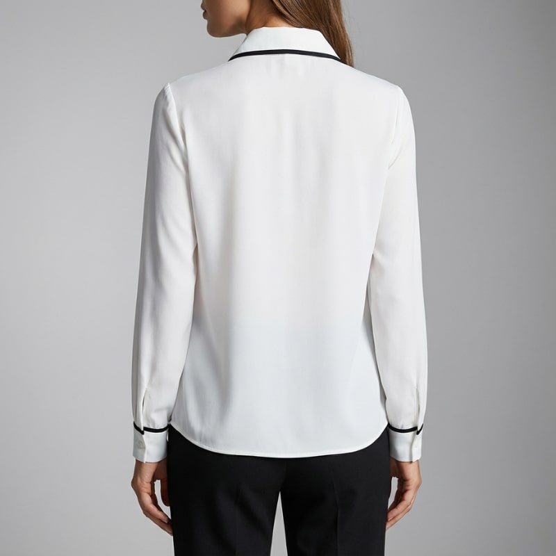 Emery Women’s Blouse – Contrast Tie Cotton-Blend Button-Down Shirt with Structured Collar