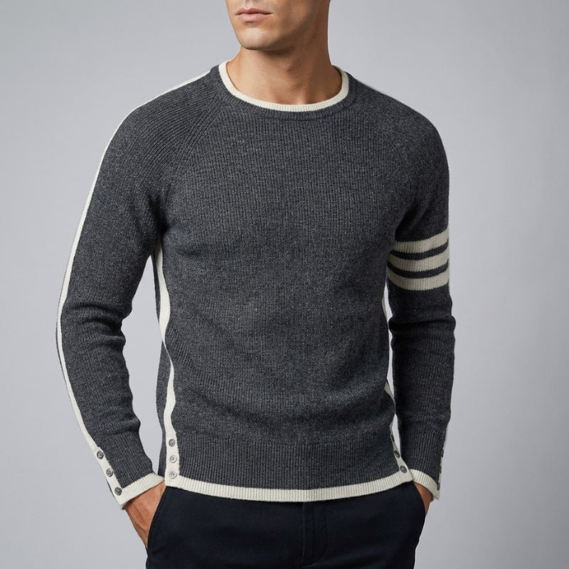 Romano Men’s Knit Sweater – Wool Pullover with Contrast Stripe Detail