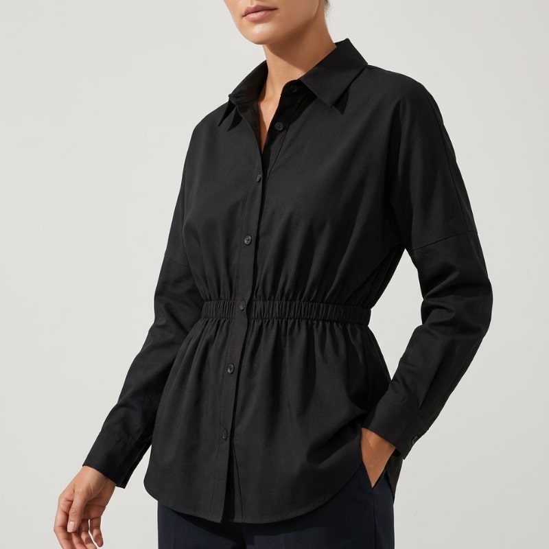 Lumiera Women’s Button-Up Shirt – Soft Woven Fabric with Defined Waist Fit