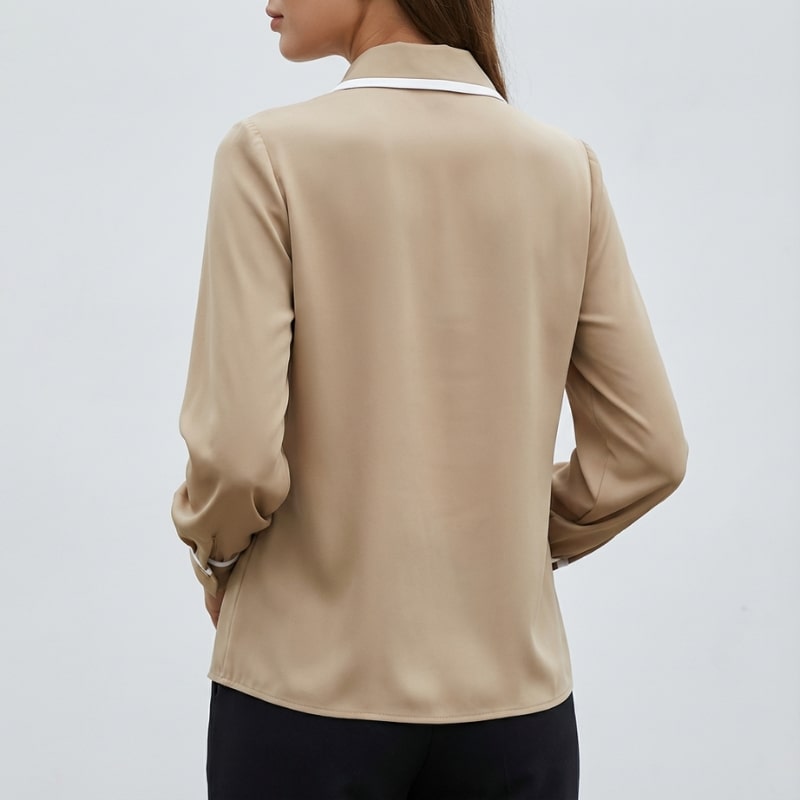 Emery Women’s Blouse – Contrast Tie Cotton-Blend Button-Down Shirt with Structured Collar