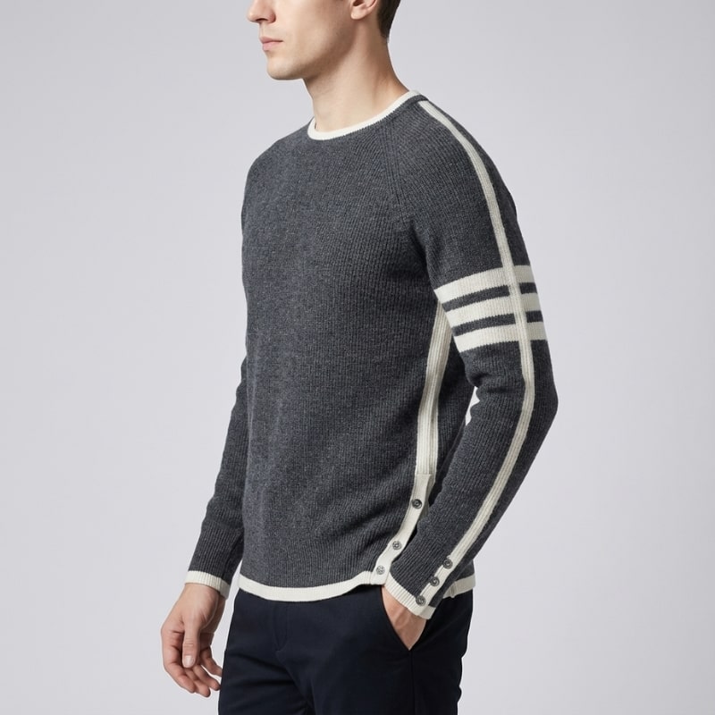 Romano Men’s Knit Sweater – Wool Pullover with Contrast Stripe Detail