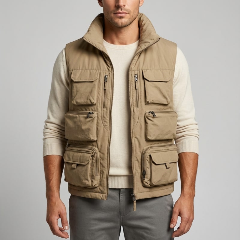 Arnel Men’s Vest – Zip Front Multi-Pocket Lightweight Layering Utility Vest