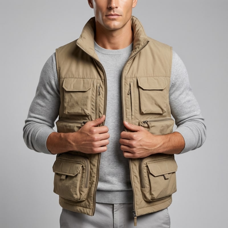 Arnel Men’s Vest – Zip Front Multi-Pocket Lightweight Layering Utility Vest