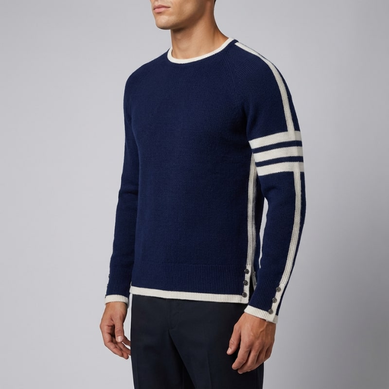 Romano Men’s Knit Sweater – Wool Pullover with Contrast Stripe Detail