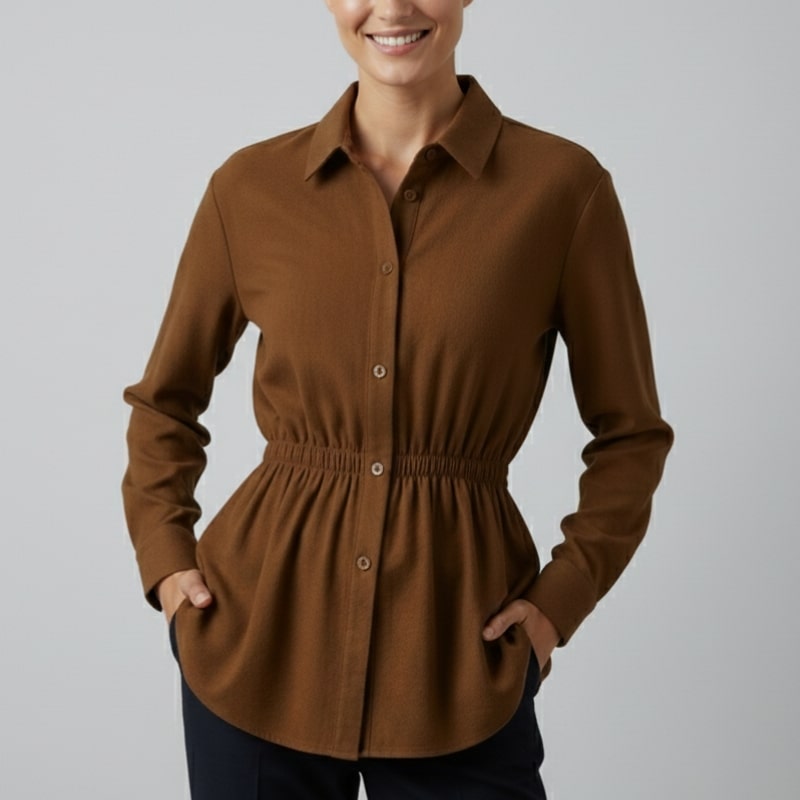 Lumiera Women’s Button-Up Shirt – Soft Woven Fabric with Defined Waist Fit