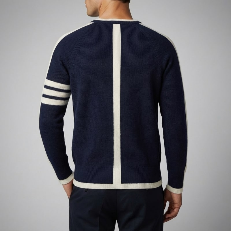 Romano Men’s Knit Sweater – Wool Pullover with Contrast Stripe Detail