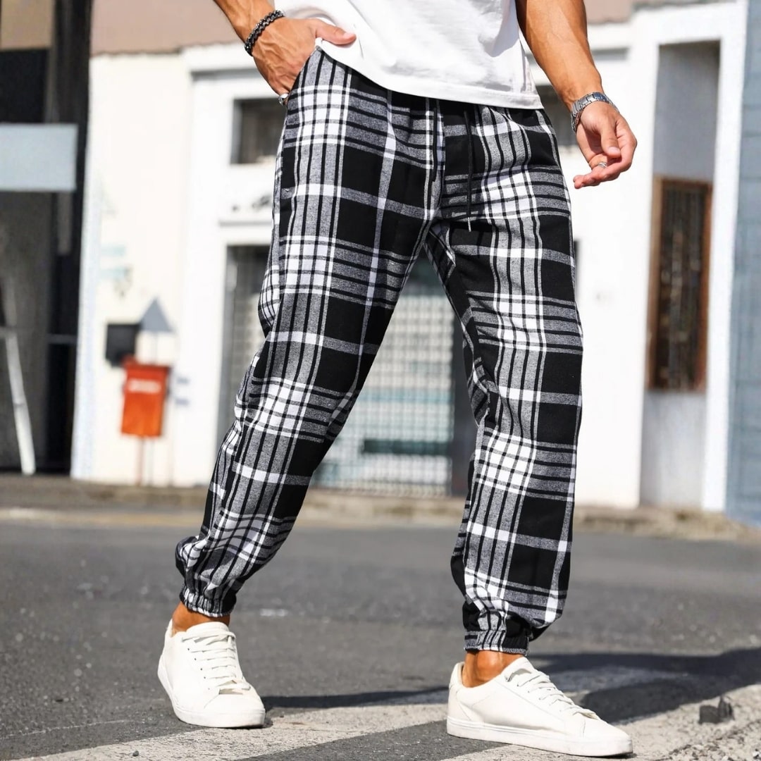 Cassius Men’s Joggers – Brushed Cotton Tapered Plaid Joggers