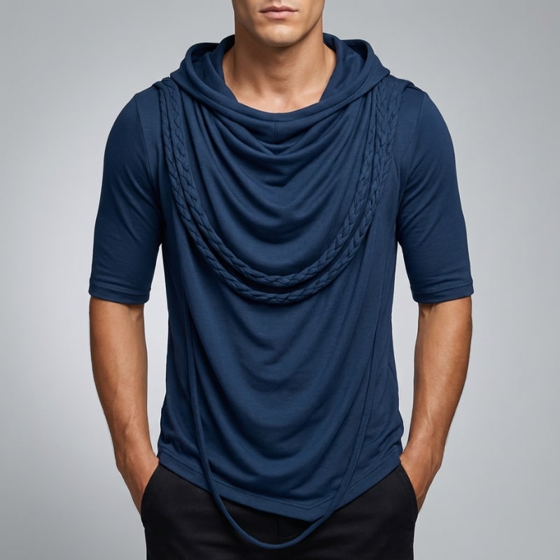 Ameer Men’s Hooded Shirt – Stretch-Knit Cotton with Asymmetrical Hem