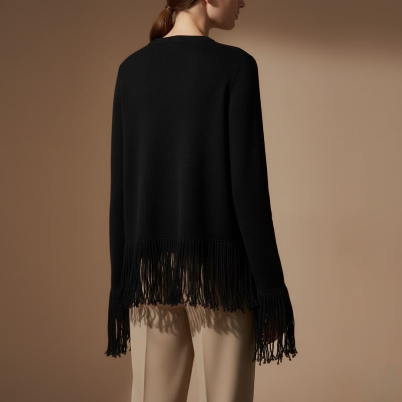 Carina Women’s Cardigan – Fringe Style Structured Knit Cardigan