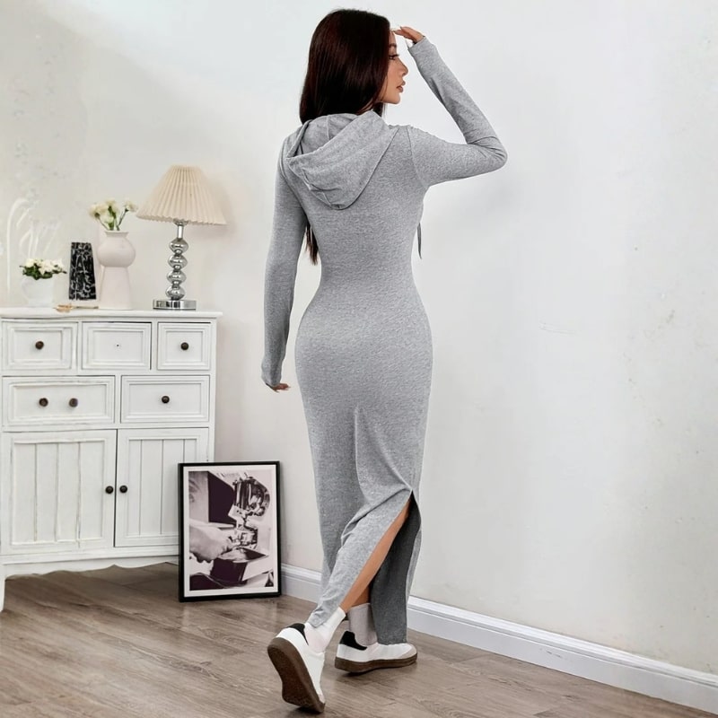 Lillian Women’s Bodycon Dress – Hooded Stretch Maxi with Side Slit