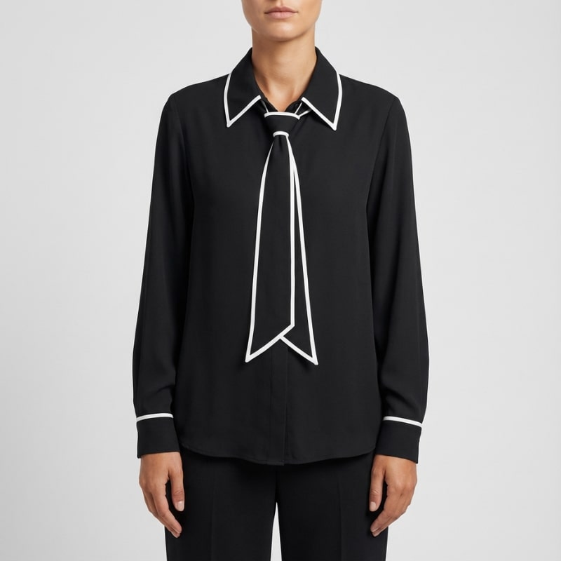 Emery Women’s Blouse – Contrast Tie Cotton-Blend Button-Down Shirt with Structured Collar