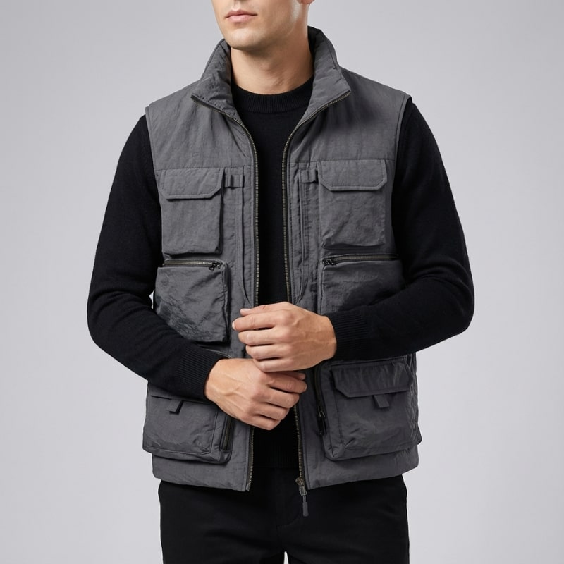 Arnel Men’s Vest – Zip Front Multi-Pocket Lightweight Layering Utility Vest