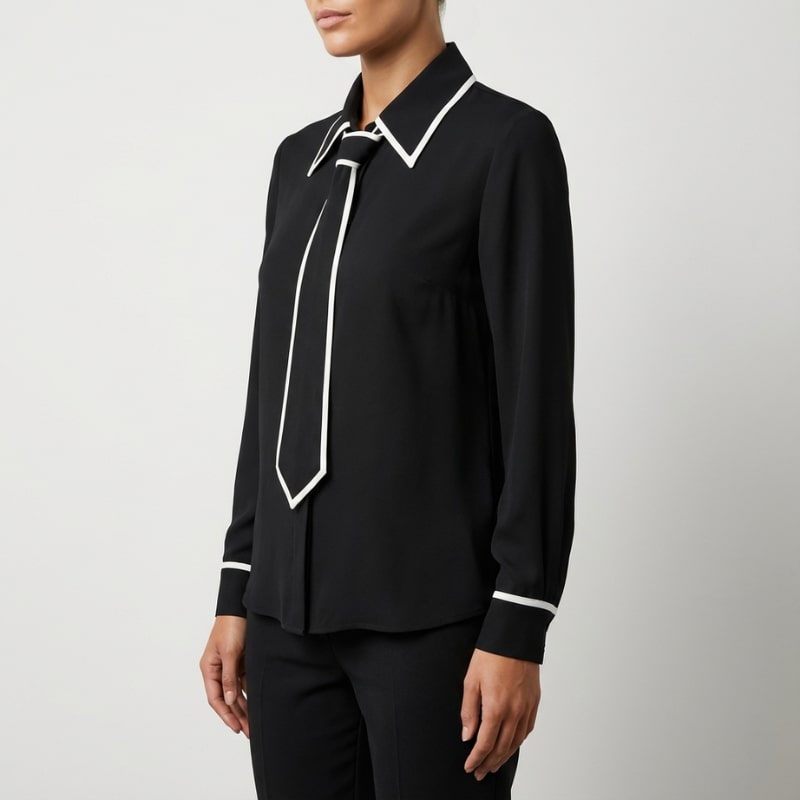 Emery Women’s Blouse – Contrast Tie Cotton-Blend Button-Down Shirt with Structured Collar