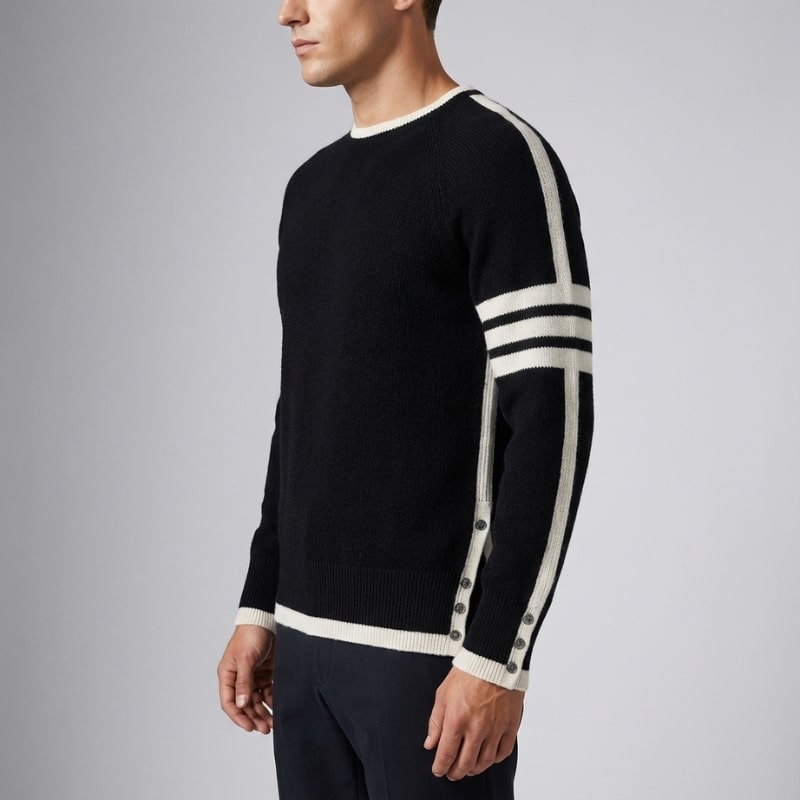 Romano Men’s Knit Sweater – Wool Pullover with Contrast Stripe Detail