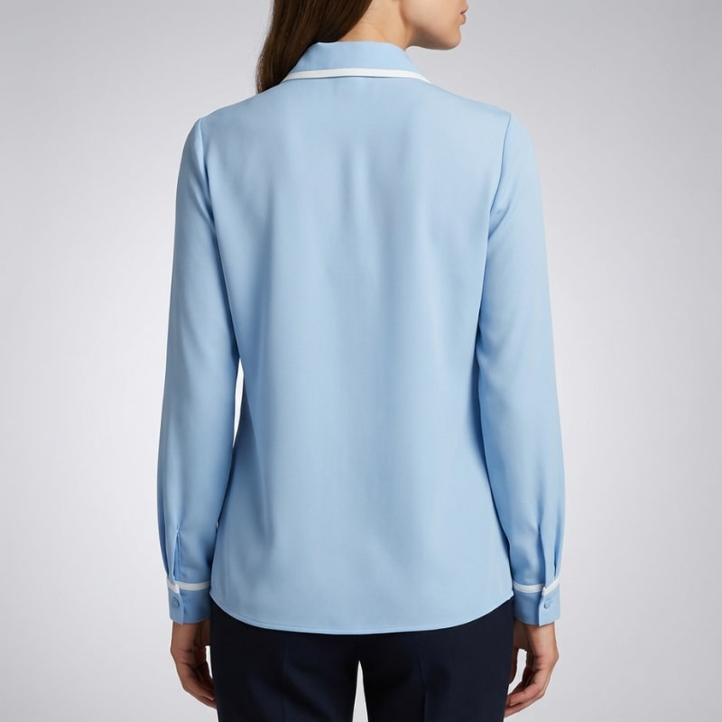 Emery Women’s Blouse – Contrast Tie Cotton-Blend Button-Down Shirt with Structured Collar