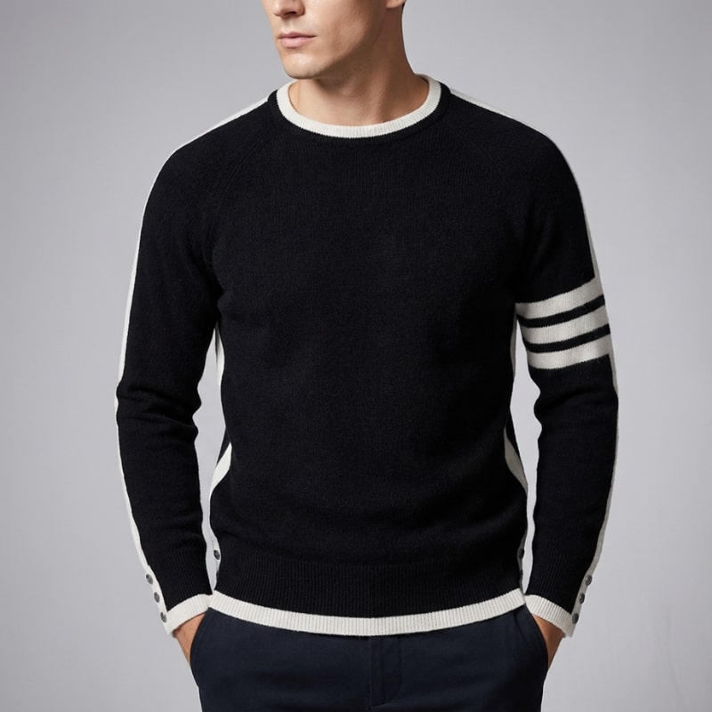 Romano Men’s Knit Sweater – Wool Pullover with Contrast Stripe Detail