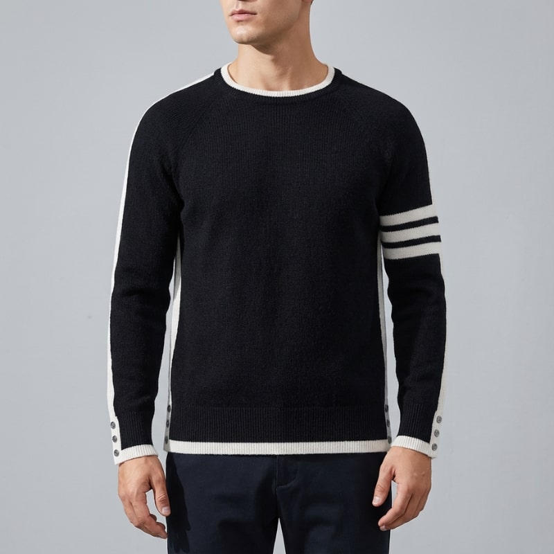 Romano Men’s Knit Sweater – Wool Pullover with Contrast Stripe Detail