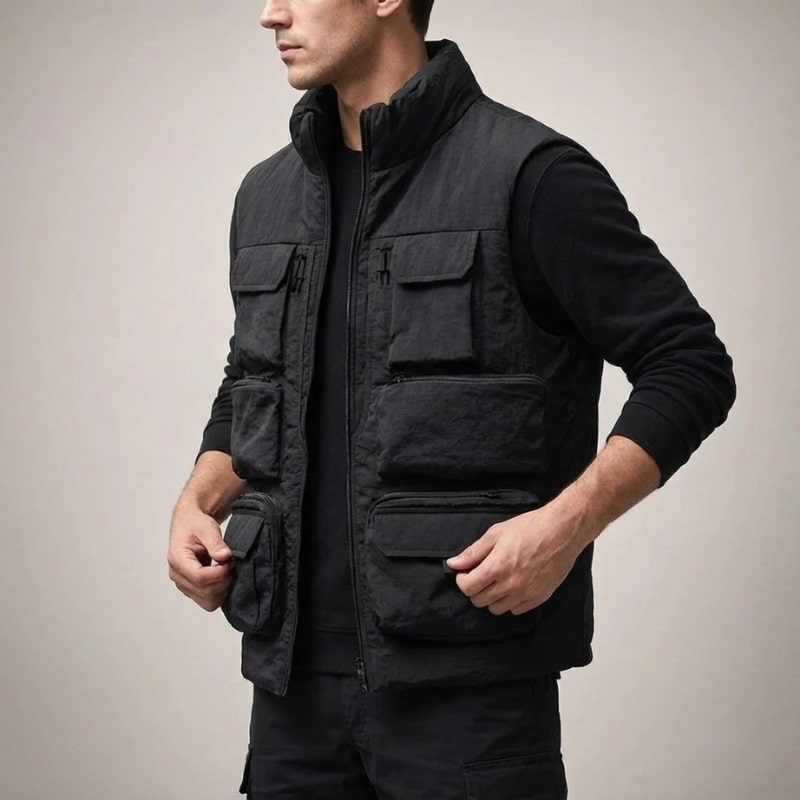 Arnel Men’s Vest – Zip Front Multi-Pocket Lightweight Layering Utility Vest