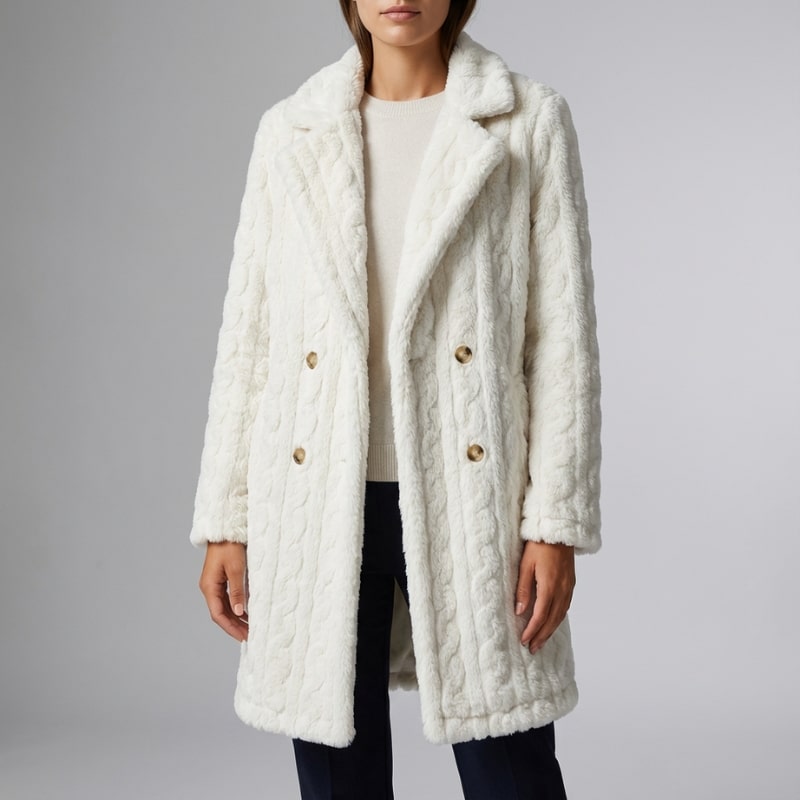 Juniper Women’s Plush Coat – Double-Breasted Mid-Length Faux Fur Winter Jacket