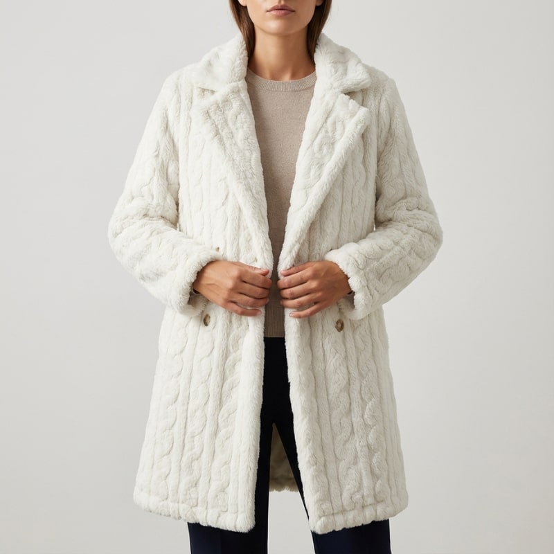 Juniper Women’s Plush Coat – Double-Breasted Mid-Length Faux Fur Winter Jacket