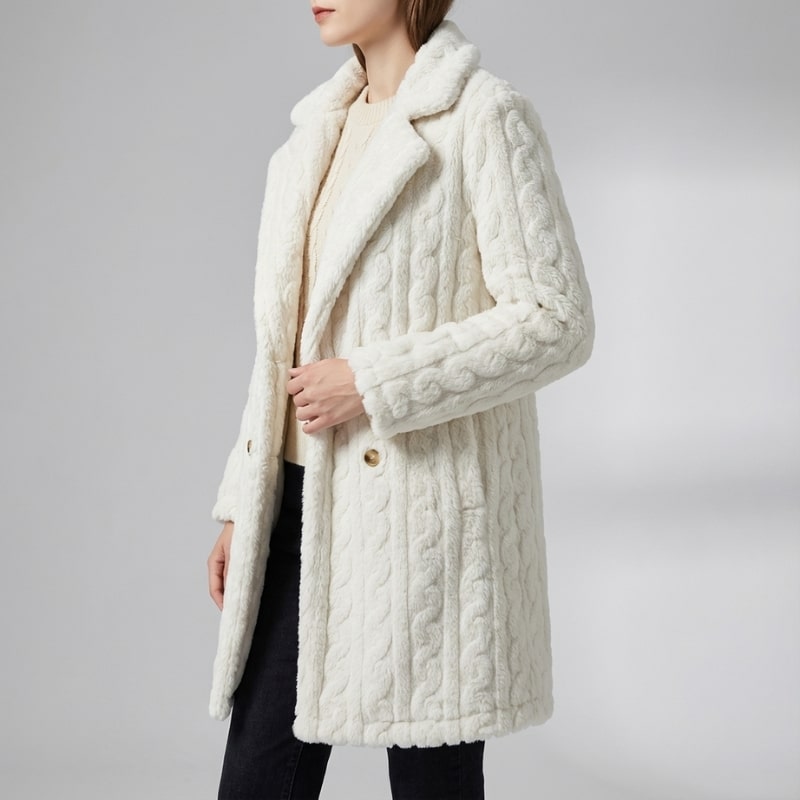 Juniper Women’s Plush Coat – Double-Breasted Mid-Length Faux Fur Winter Jacket