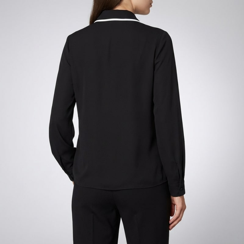 Emery Women’s Blouse – Contrast Tie Cotton-Blend Button-Down Shirt with Structured Collar