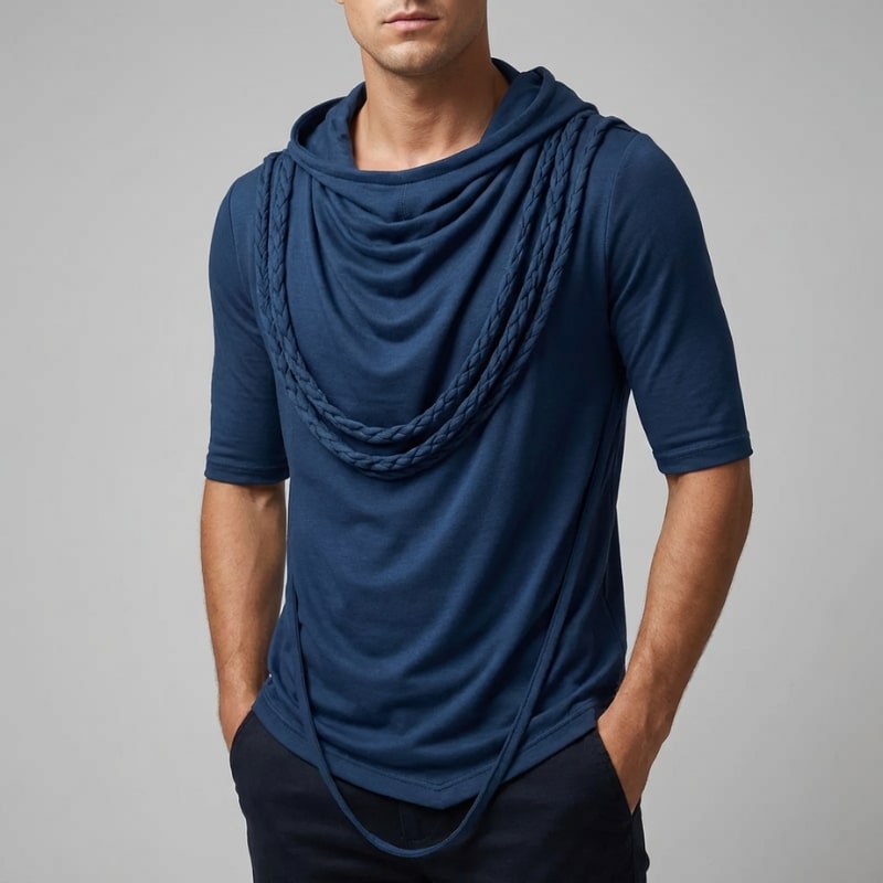 Ameer Men’s Hooded Shirt – Stretch-Knit Cotton with Asymmetrical Hem