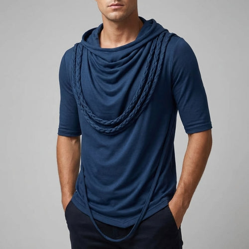 Ameer Men’s Hooded Shirt – Stretch-Knit Cotton with Asymmetrical Hem
