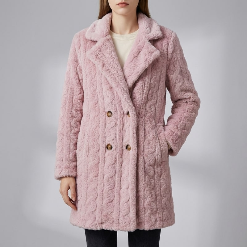 Juniper Women’s Plush Coat – Double-Breasted Mid-Length Faux Fur Winter Jacket