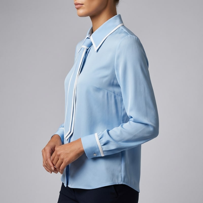 Emery Women’s Blouse – Contrast Tie Cotton-Blend Button-Down Shirt with Structured Collar