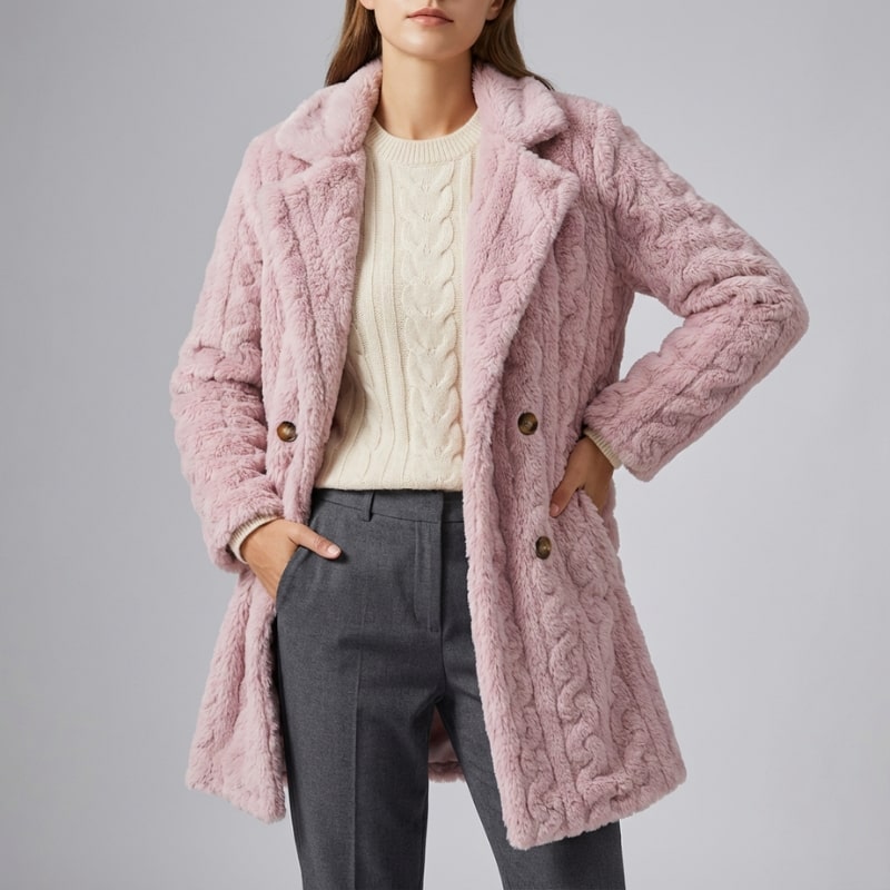 Juniper Women’s Plush Coat – Double-Breasted Mid-Length Faux Fur Winter Jacket