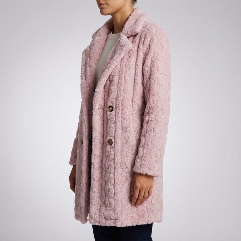 Juniper Women’s Plush Coat – Double-Breasted Mid-Length Faux Fur Winter Jacket