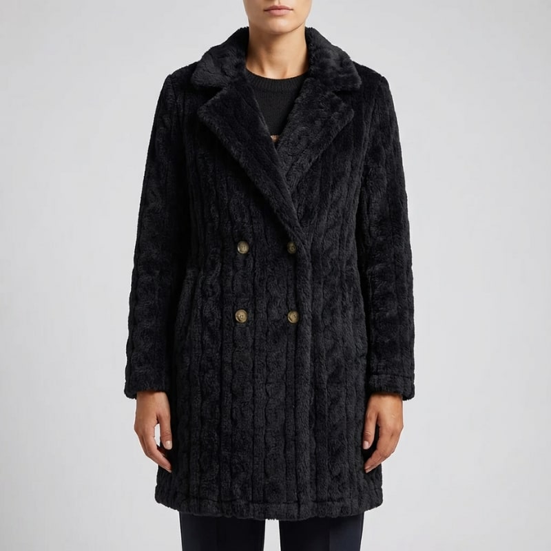 Juniper Women’s Plush Coat – Double-Breasted Mid-Length Faux Fur Winter Jacket