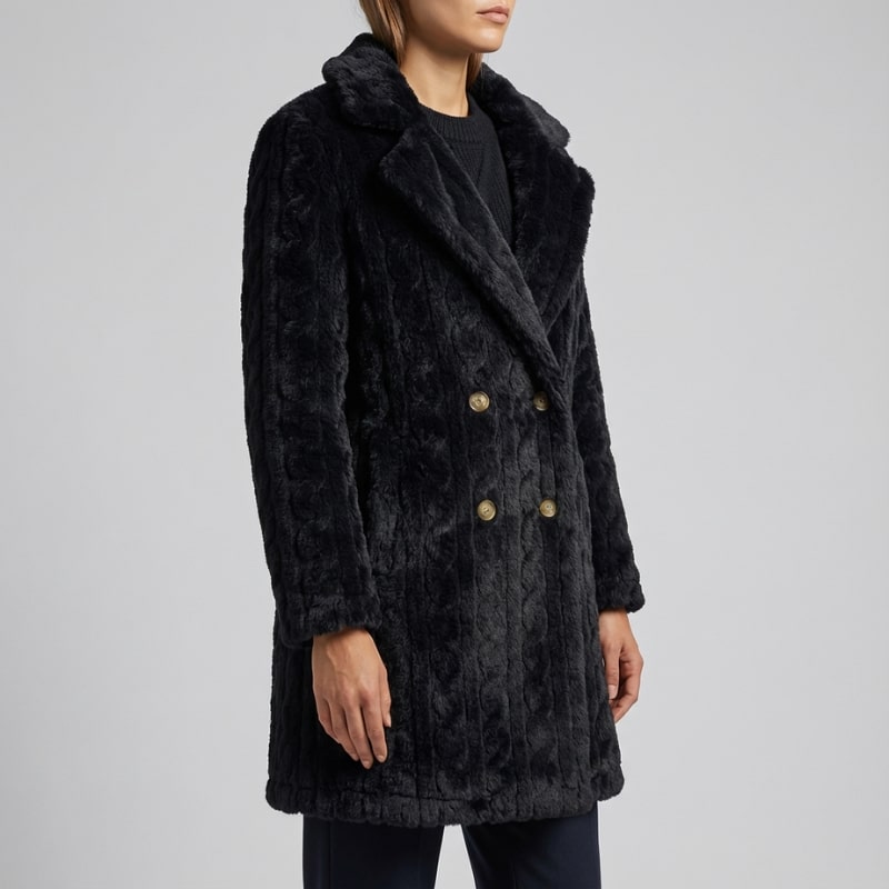 Juniper Women’s Plush Coat – Double-Breasted Mid-Length Faux Fur Winter Jacket