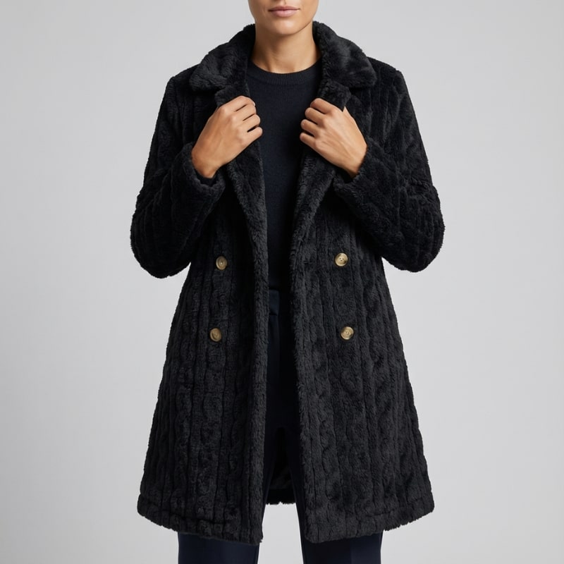 Juniper Women’s Plush Coat – Double-Breasted Mid-Length Faux Fur Winter Jacket