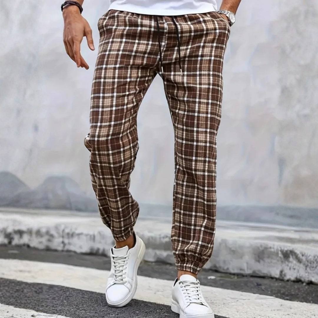 Cassius Men’s Joggers – Brushed Cotton Tapered Plaid Joggers