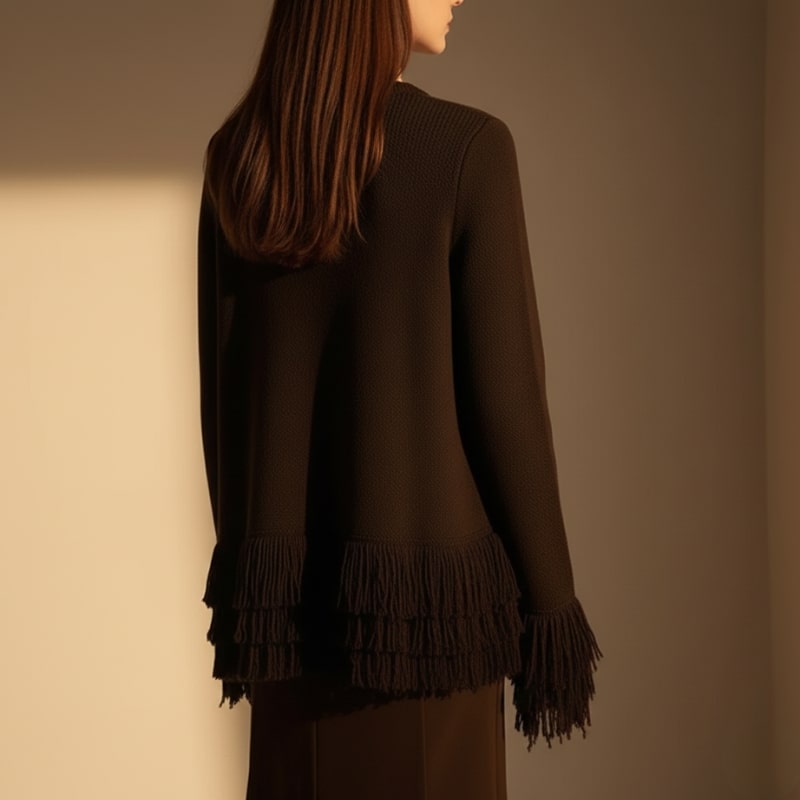 Carina Women’s Cardigan – Fringe Style Structured Knit Cardigan