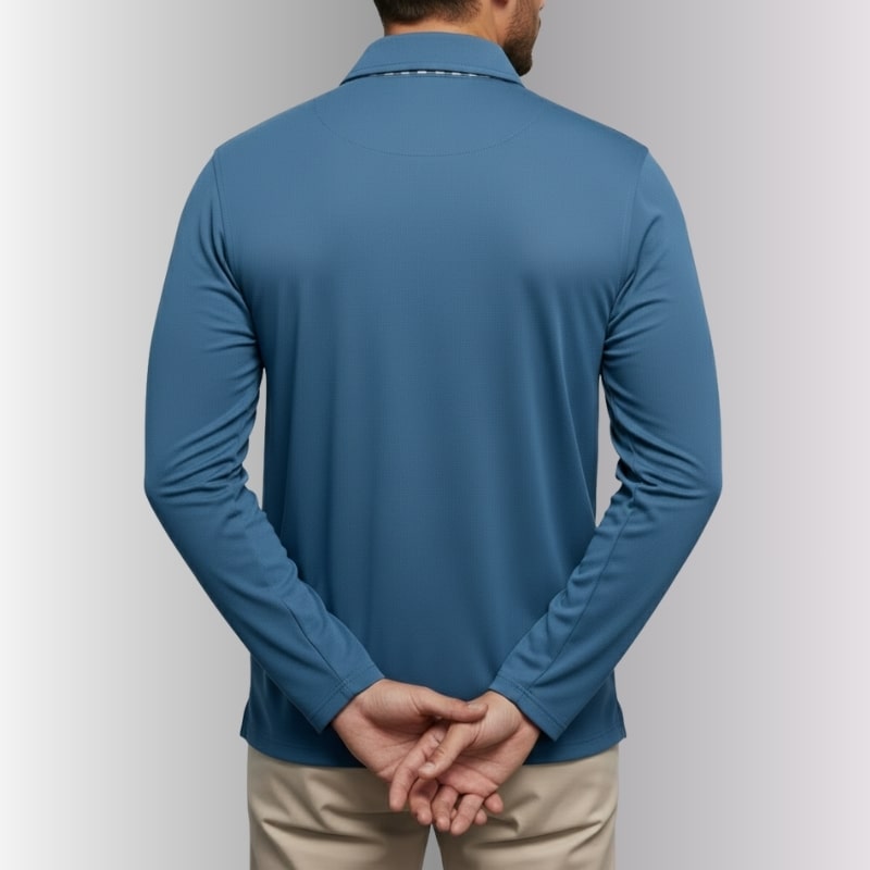 Darian Men’s Long Sleeve Polo – Slim Fit with Checked Collar Accents