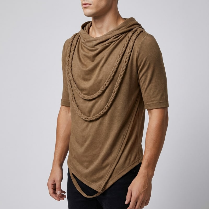 Ameer Men’s Hooded Shirt – Stretch-Knit Cotton with Asymmetrical Hem