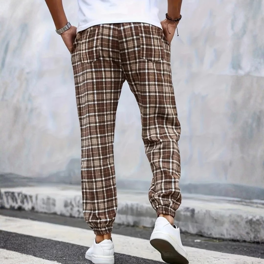 Cassius Men’s Joggers – Brushed Cotton Tapered Plaid Joggers