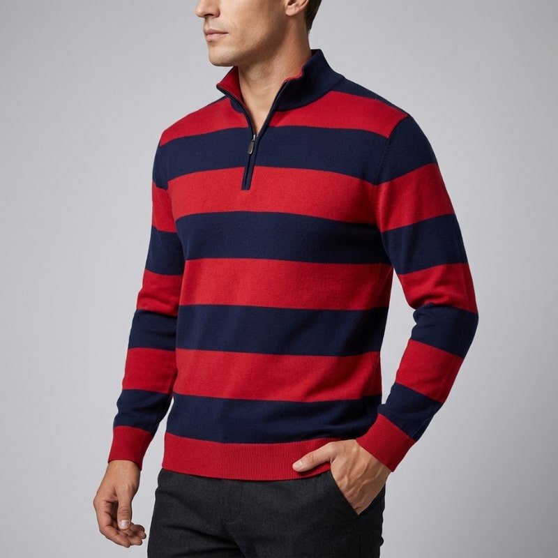 Roven Men’s Quarter-Zip Sweater – Medium-Weight Cotton Knit Pullover