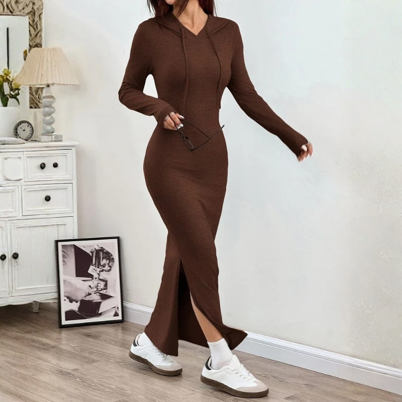 Lillian Women’s Bodycon Dress – Hooded Stretch Maxi with Side Slit