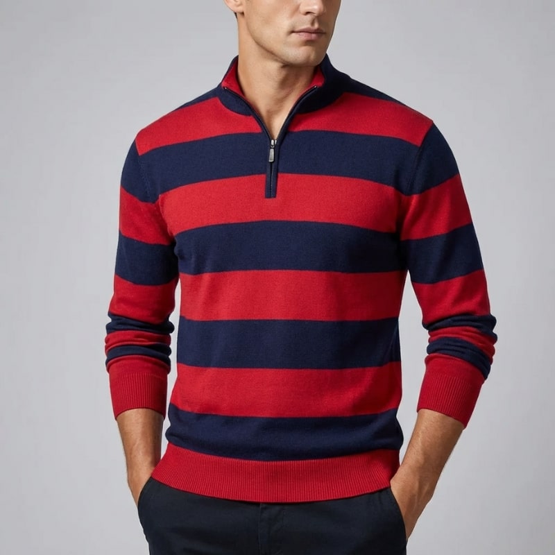 Roven Men’s Quarter-Zip Sweater – Medium-Weight Cotton Knit Pullover
