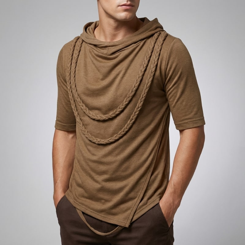 Ameer Men’s Hooded Shirt – Stretch-Knit Cotton with Asymmetrical Hem