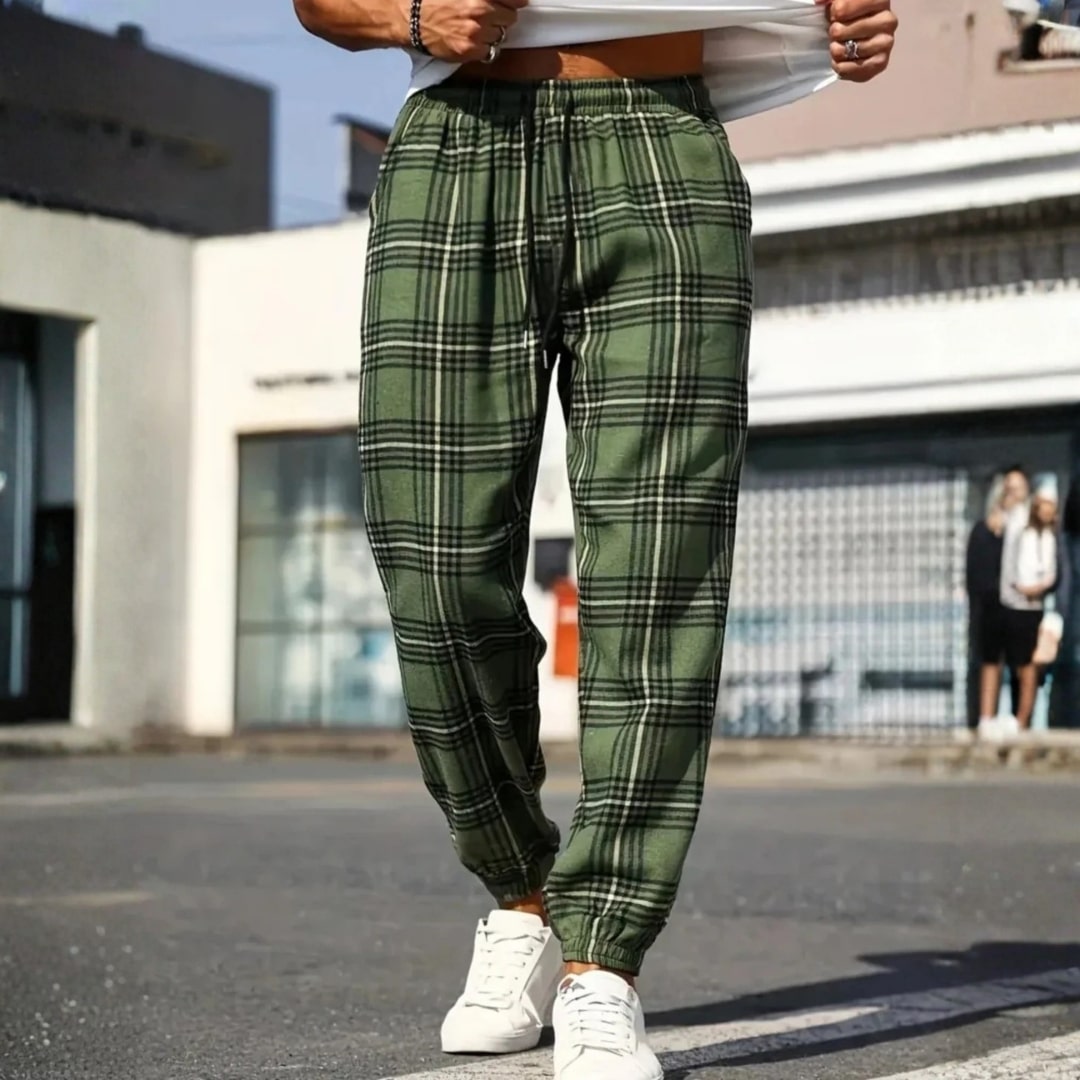 Cassius Men’s Joggers – Brushed Cotton Tapered Plaid Joggers
