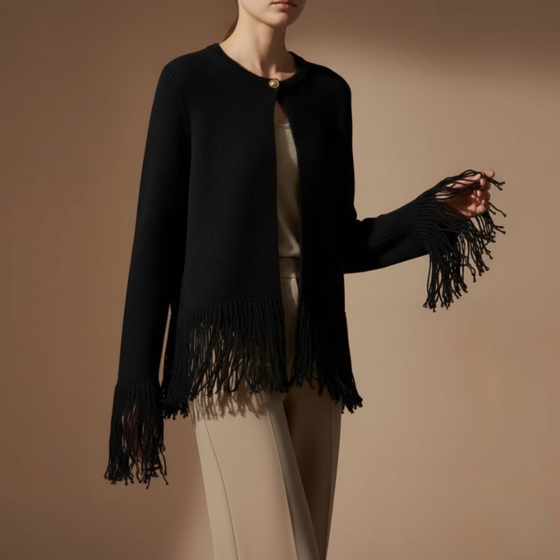Carina Women’s Cardigan – Fringe Style Structured Knit Cardigan