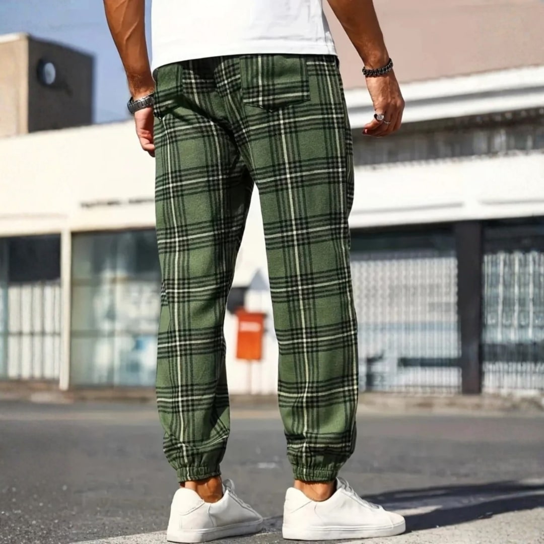 Cassius Men’s Joggers – Brushed Cotton Tapered Plaid Joggers