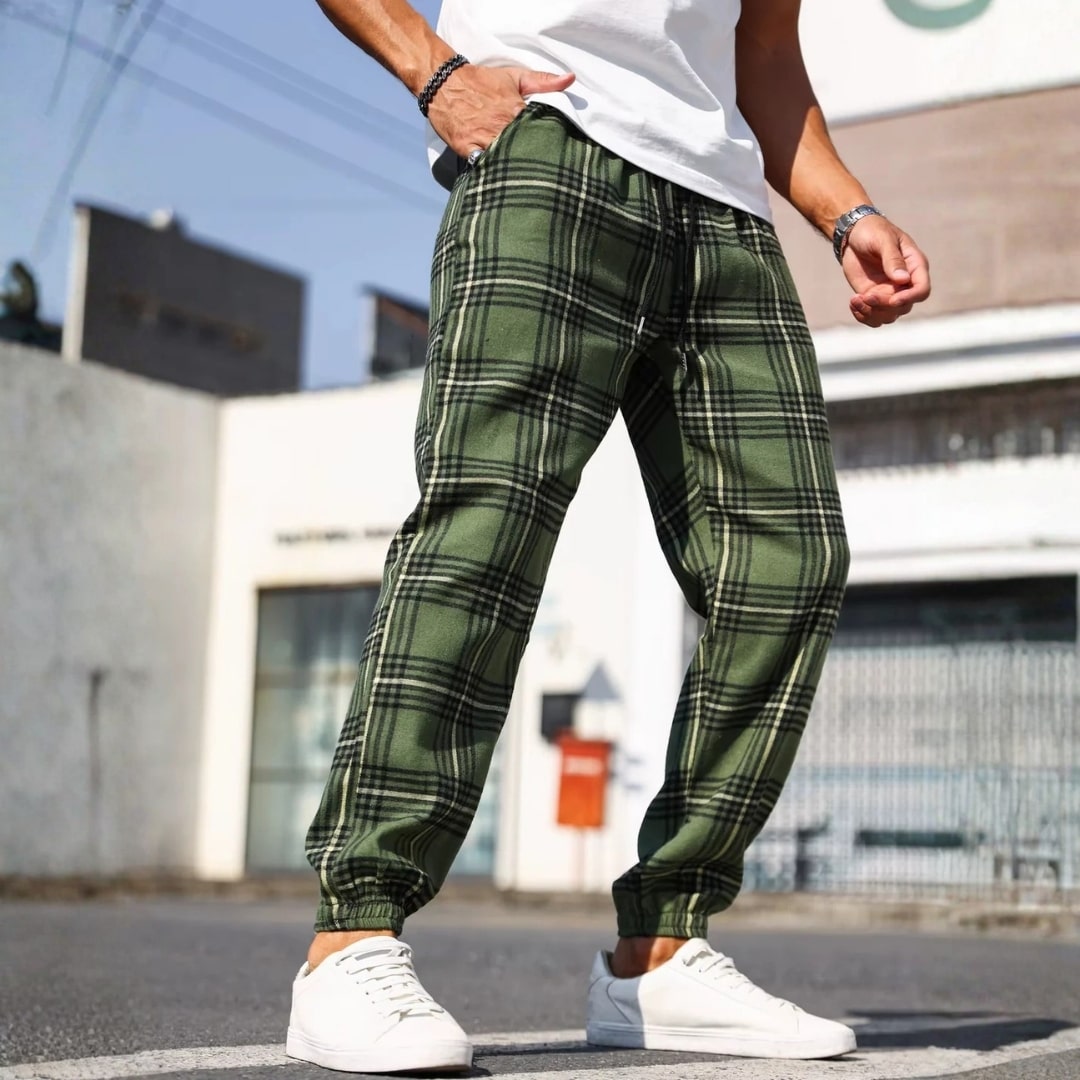 Cassius Men’s Joggers – Brushed Cotton Tapered Plaid Joggers